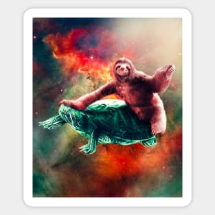 Funny Space Sloth Riding On Turtle Sticker